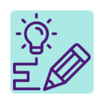 Icon featuring a pencil connected by a line to a lightbulb